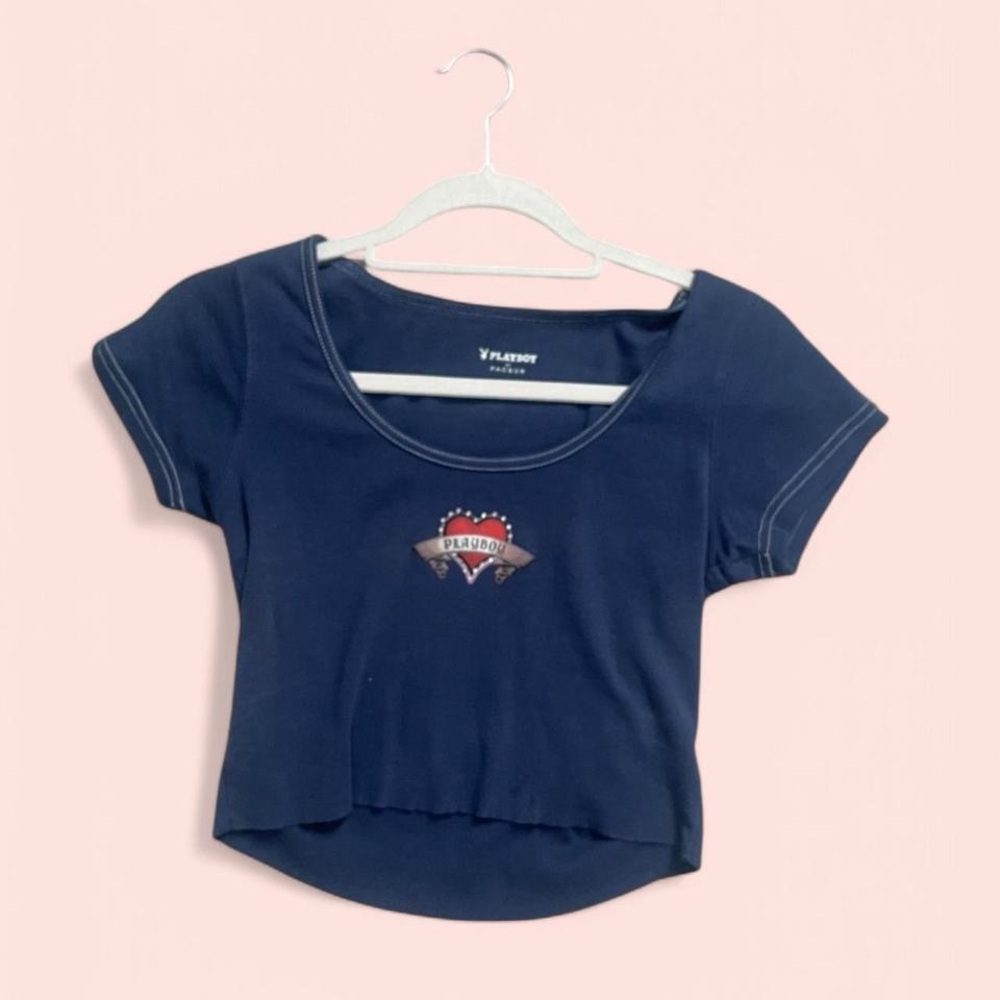 PLAYBOY Blue Short Sleeve Cropped Tee